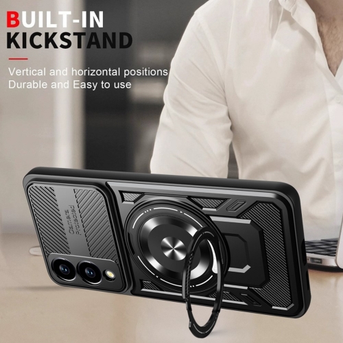 Удароустойчив калъф Magnetic Rotating Kickstand за Samsung Galaxy S25 Edge, Черен