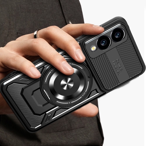 Удароустойчив калъф Magnetic Rotating Kickstand за Samsung Galaxy S25 Edge, Черен