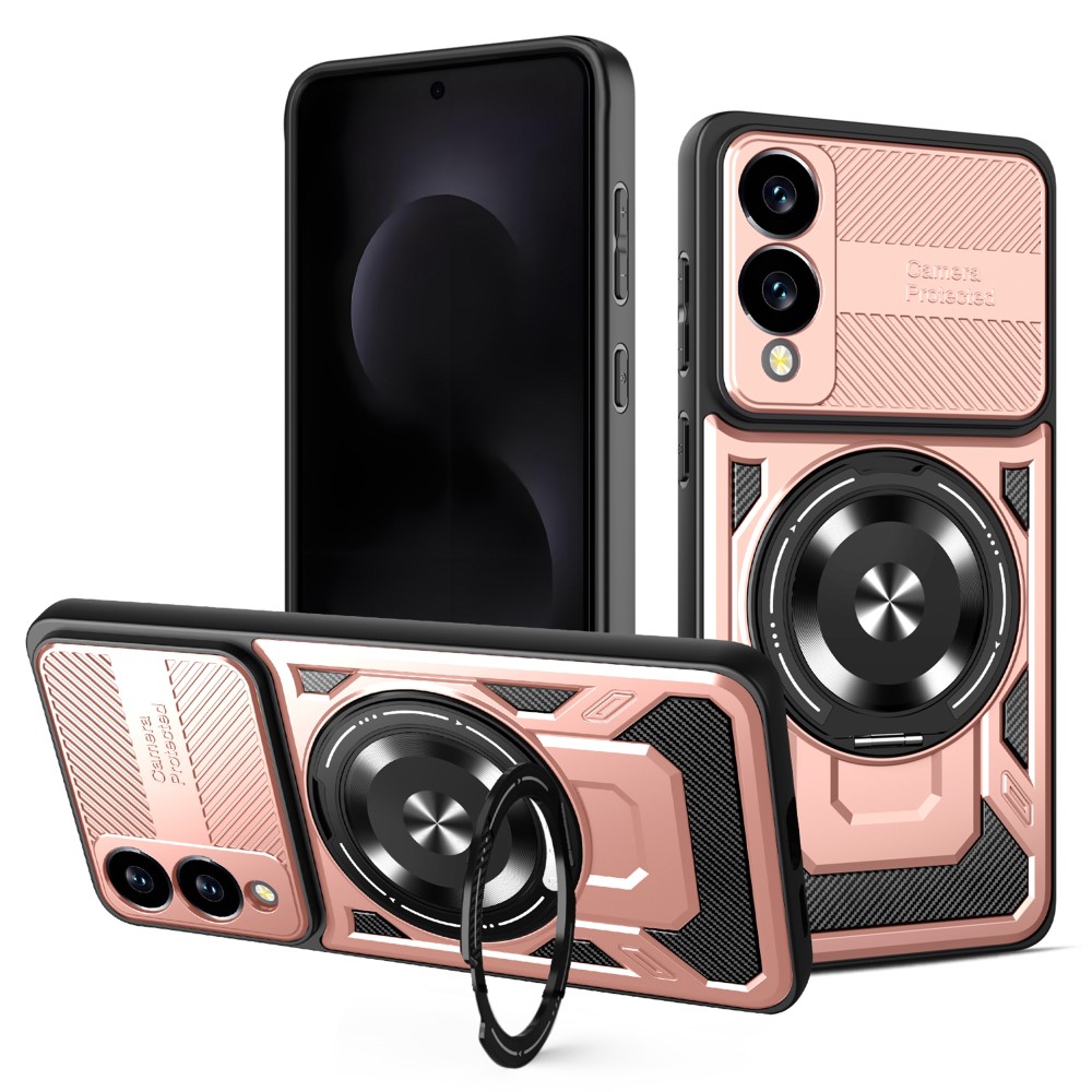 Удароустойчив калъф Magnetic Rotating Kickstand за Samsung Galaxy S25 Edge, Розов-златист