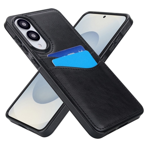 Удароустойчив калъф Leather Card Slot за Samsung Galaxy S25 Edge, Черен