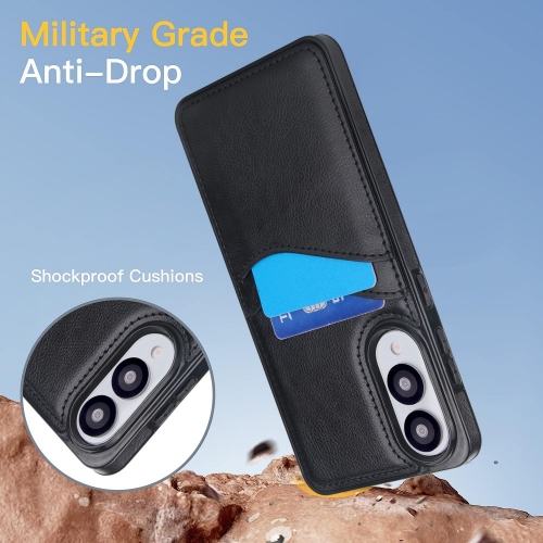 Удароустойчив калъф Leather Card Slot за Samsung Galaxy S25 Edge, Черен