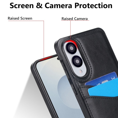Удароустойчив калъф Leather Card Slot за Samsung Galaxy S25 Edge, Черен