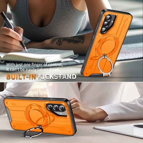 Удароустойчив калъф MagSF Kickstand за Samsung Galaxy A56 5G, Rotating Ring, Оранжев 