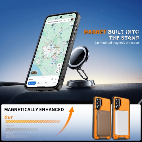 Удароустойчив калъф MagSF Kickstand за Samsung Galaxy A56 5G, Rotating Ring, Оранжев 