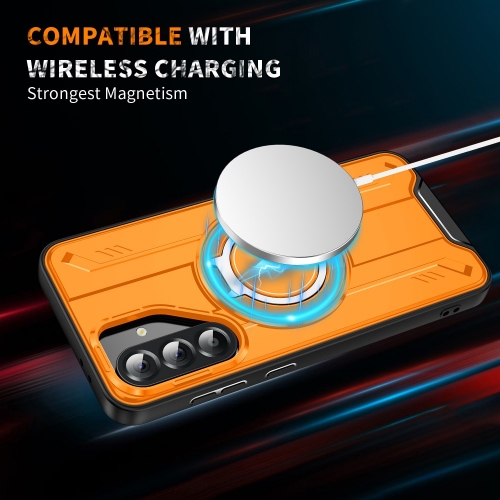 Удароустойчив калъф MagSF Kickstand за Samsung Galaxy A56 5G, Rotating Ring, Оранжев 
