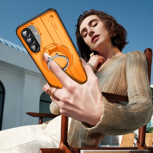 Удароустойчив калъф MagSF Kickstand за Samsung Galaxy A56 5G, Rotating Ring, Оранжев 