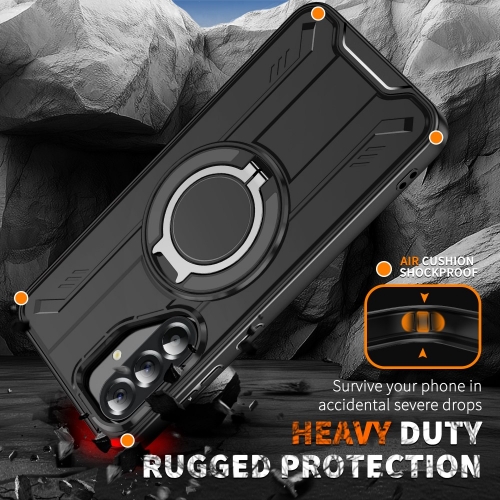 Удароустойчив калъф MagSF Kickstand за Samsung Galaxy A56 5G, Rotating Ring, Черен