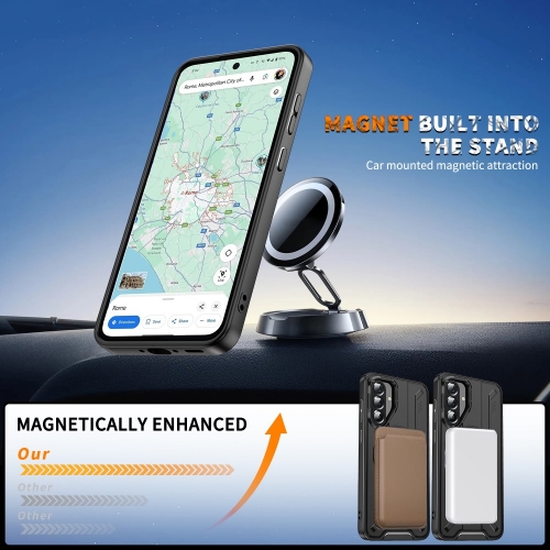 Удароустойчив калъф MagSF Kickstand за Samsung Galaxy A56 5G, Rotating Ring, Черен