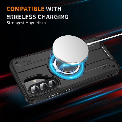 Удароустойчив калъф MagSF Kickstand за Samsung Galaxy A56 5G, Rotating Ring, Черен