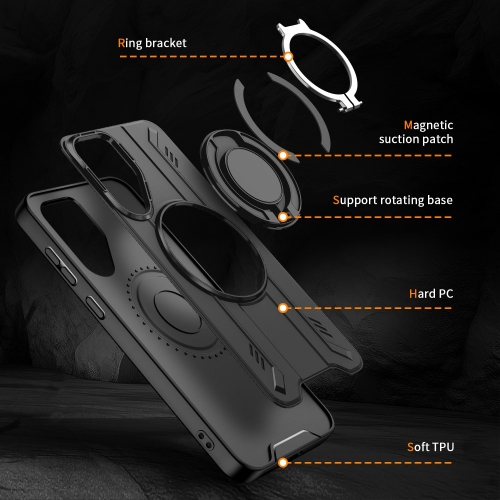 Удароустойчив калъф MagSF Kickstand за Samsung Galaxy A56 5G, Rotating Ring, Черен