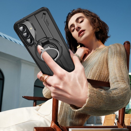 Удароустойчив калъф MagSF Kickstand за Samsung Galaxy A56 5G, Rotating Ring, Черен