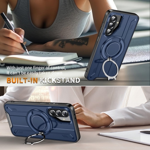 Удароустойчив калъф MagSF Kickstand за Samsung Galaxy A56 5G, Rotating Ring, Син