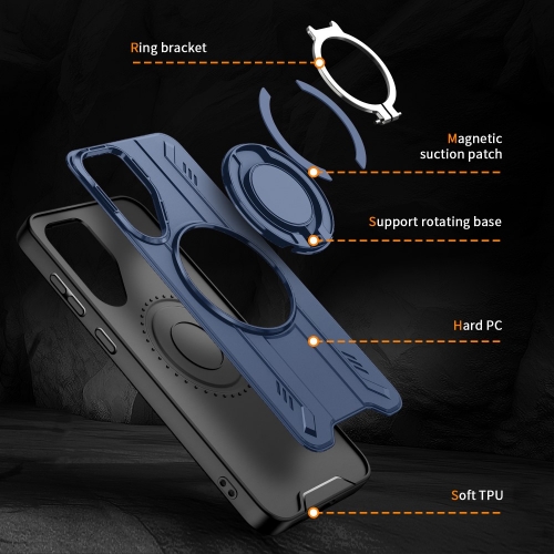 Удароустойчив калъф MagSF Kickstand за Samsung Galaxy A56 5G, Rotating Ring, Син