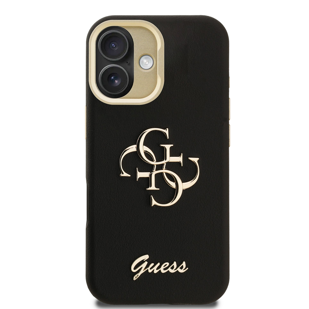 Калъф GUESS за iPhone 16, PU Grained 4G Logo Stand Camera Frame, GUHCP16SPCS4GSK