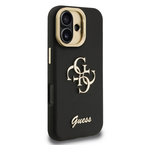 Калъф GUESS за iPhone 16, PU Grained 4G Logo Stand Camera Frame, GUHCP16SPCS4GSK