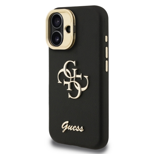 Калъф GUESS за iPhone 16, PU Grained 4G Logo Stand Camera Frame, GUHCP16SPCS4GSK