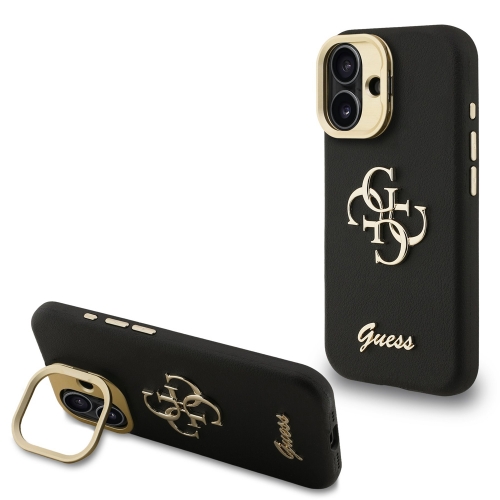 Калъф GUESS за iPhone 16, PU Grained 4G Logo Stand Camera Frame, GUHCP16SPCS4GSK