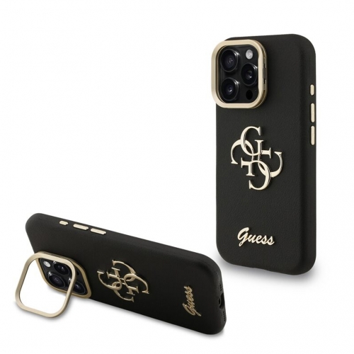 Калъф GUESS за iPhone 16 Pro Max, PU Grained 4G Logo Stand Camera Frame, GUHCP16XPCS4GSK