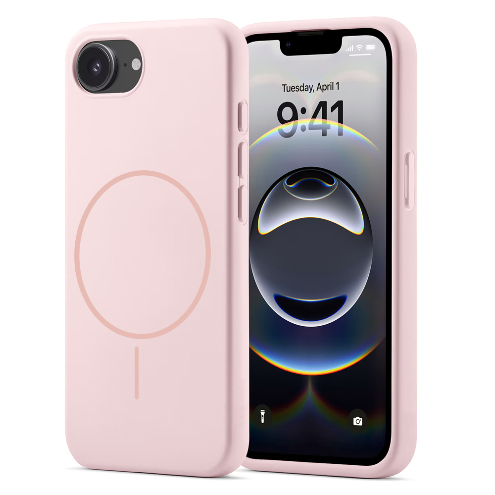 Удароустойчив калъф MagSF Slim Silicone за iPhone 16e/17e, Светло розов