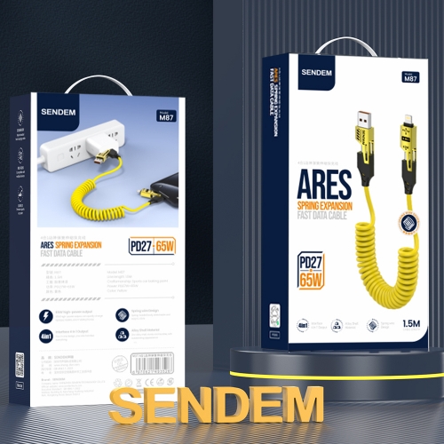 Кабел SENDEM M87 4 в 1, 27W+65W, PD, Жълт
