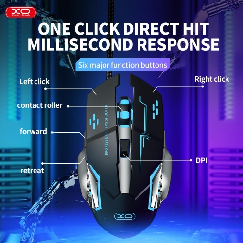 Геймърска Мишка XO M10  RGB  6 бутона 3200 DPI, Черен