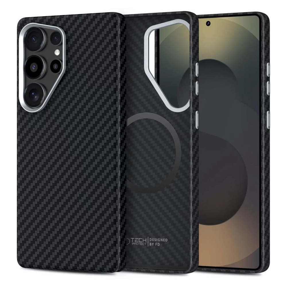 Удароустойчив калъф Tech-Protect ION Carbon MagSF за Samsung Galaxy S25 Ultra, Черен - сребрист