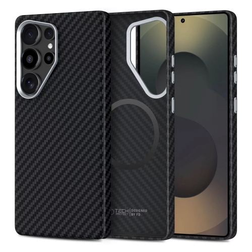 Удароустойчив калъф Tech-Protect ION Carbon MagSF за Samsung Galaxy S25 Ultra, Черен - сребрист