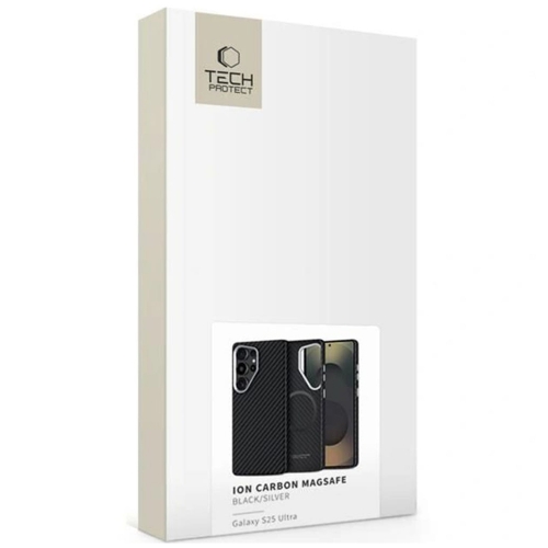 Удароустойчив калъф Tech-Protect ION Carbon MagSF за Samsung Galaxy S25 Ultra, Черен - сребрист