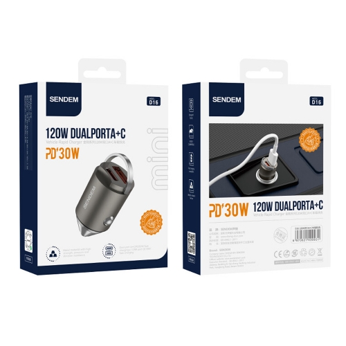 Зарядно за кола 12V Sandem D16, USB-A, USB-C, 120W, Сив