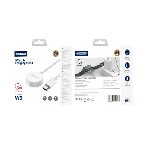 Кабел за зареждане Jellico W9, USB-C, съвместим с Apple Watch, 3W, 1 метър, бял