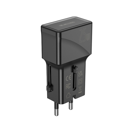 Зарядно Jellico S6, PD, 25W, 1xUSB-C, 1xUSB, QC3.0, черен