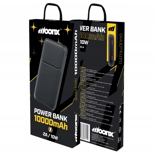 Универсална външна батерия Moonx MP01, 2A, 10W, 2xUSB, 10000mAh, черна