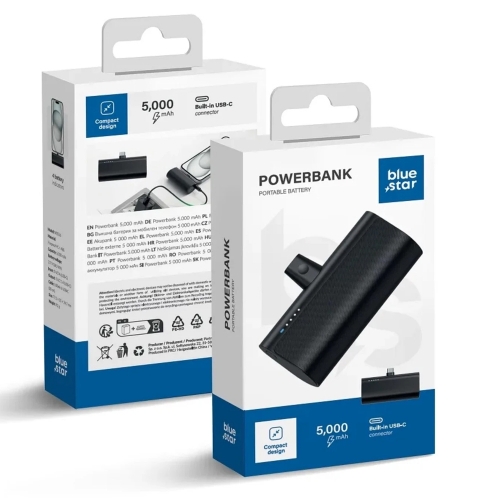 Външна батерия Blue Star W0556, 5000 mAh,USB-C, 2,1A, черен