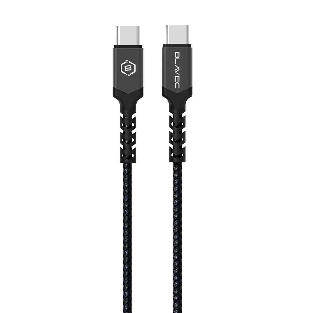 Кабел Blavec USB-C към USB-C, PD, 60W, 3A, 25 см, съвместим с Apple Carplay, Android Auto, черен - сив
