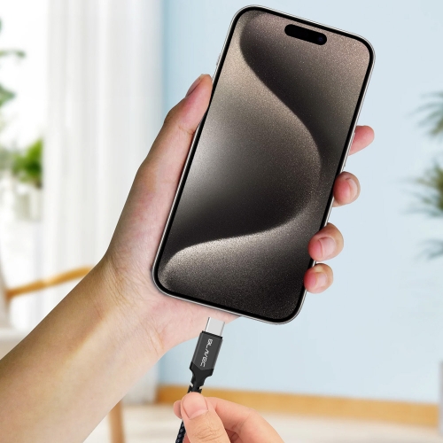 Кабел Blavec USB-C към USB-C, PD, 60W, 3A, 25 см, съвместим с Apple Carplay, Android Auto, черен - сив