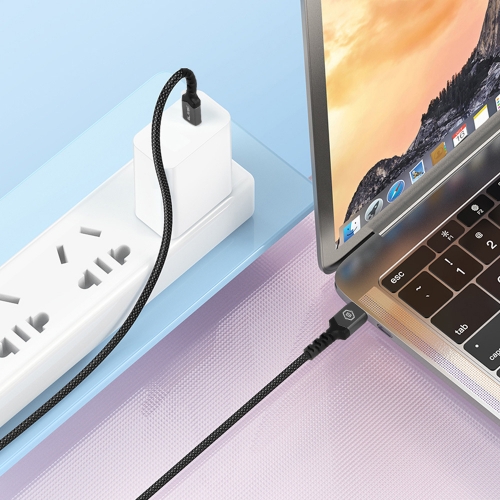 Кабел Blavec USB-C към USB-C, PD, 60W, 3A, 25 см, съвместим с Apple Carplay, Android Auto, черен - сив