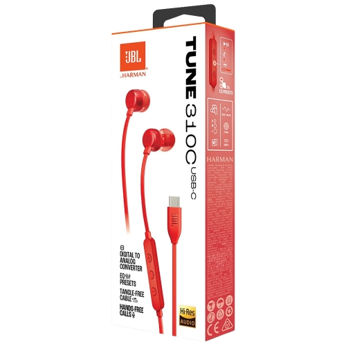Слушалки Jbl Tune 310C, USB-C, червени