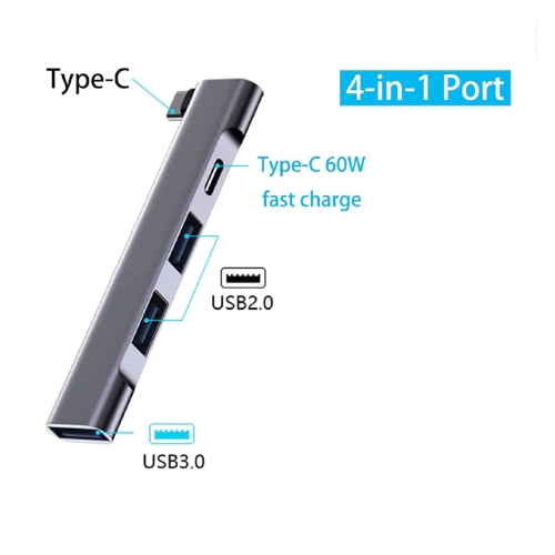 Преходник Techsuit Docking Station ZenithDock H12, 4 in 1,USB-C, 2x USB 2.0, 1x USB 3.0, 1x  USB-C, 60W, сив