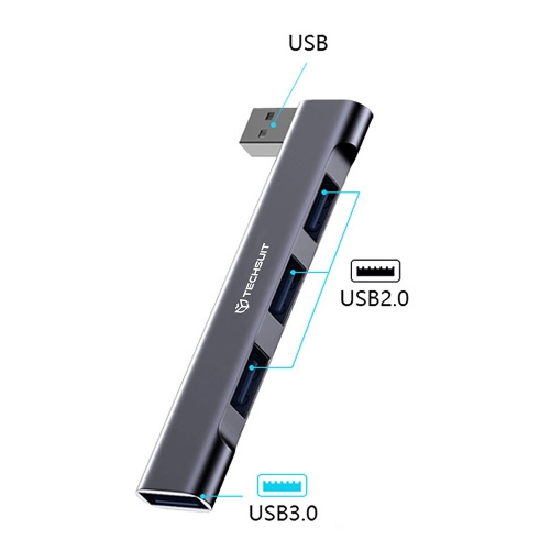 Преходник Techsuit Docking Station ZenithDock H14, 4 in 1, USB-A, 3x USB 2.0, 1x USB 3.0, сив