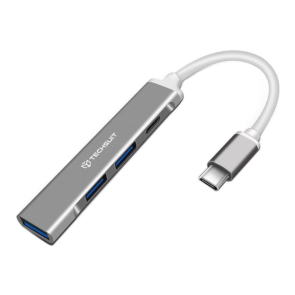 Преходник Techsuit Docking Station PolarisBridge H18, 4 in 1,USB-C, USB 3.0, 2x USB 2.0, 1x USB-C, бял и сив