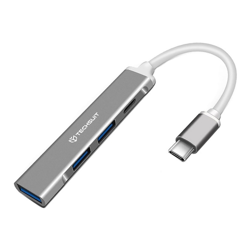 Преходник Techsuit Docking Station PolarisBridge H18, 4 in 1,USB-C, USB 3.0, 2x USB 2.0, 1x USB-C, бял и сив