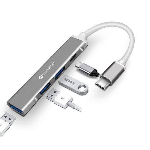 Преходник Techsuit Docking Station PolarisBridge H18, 4 in 1,USB-C, USB 3.0, 2x USB 2.0, 1x USB-C, бял и сив
