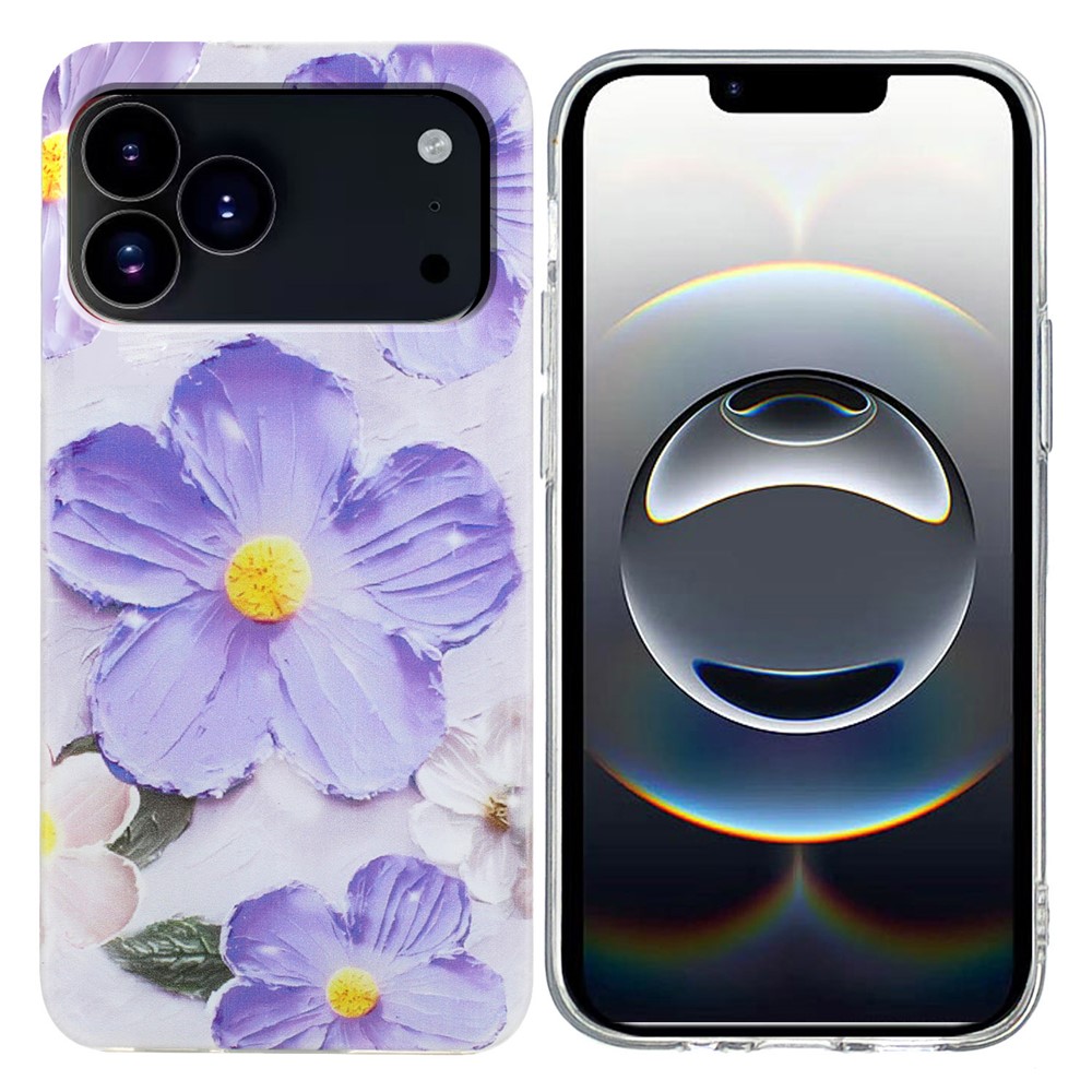 Силиконов калъф за iPhone 17 Pro Max, лилави цветчета