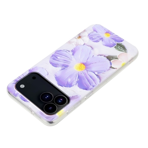 Силиконов калъф за iPhone 17 Pro Max, лилави цветчета