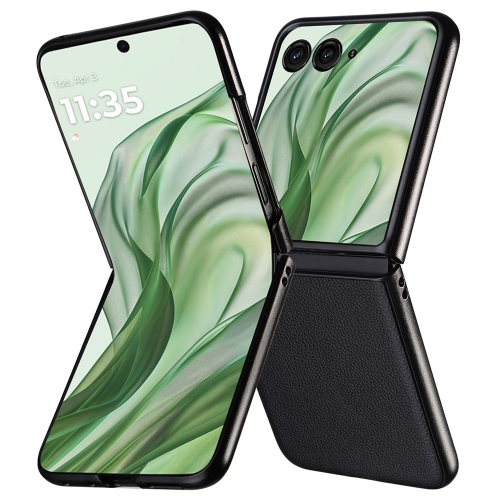 Калъф Litchi Texture Leather за Motorola Razr 60 Pro 5G / Razr 50 Ultra 5G, Черен