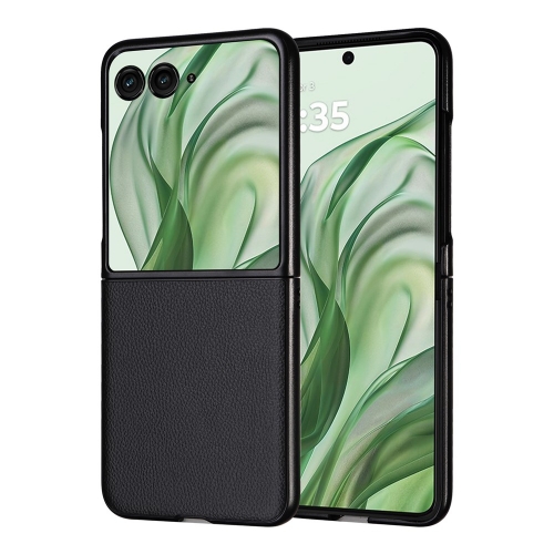 Калъф Litchi Texture Leather за Motorola Razr 60 Pro 5G / Razr 50 Ultra 5G, Черен