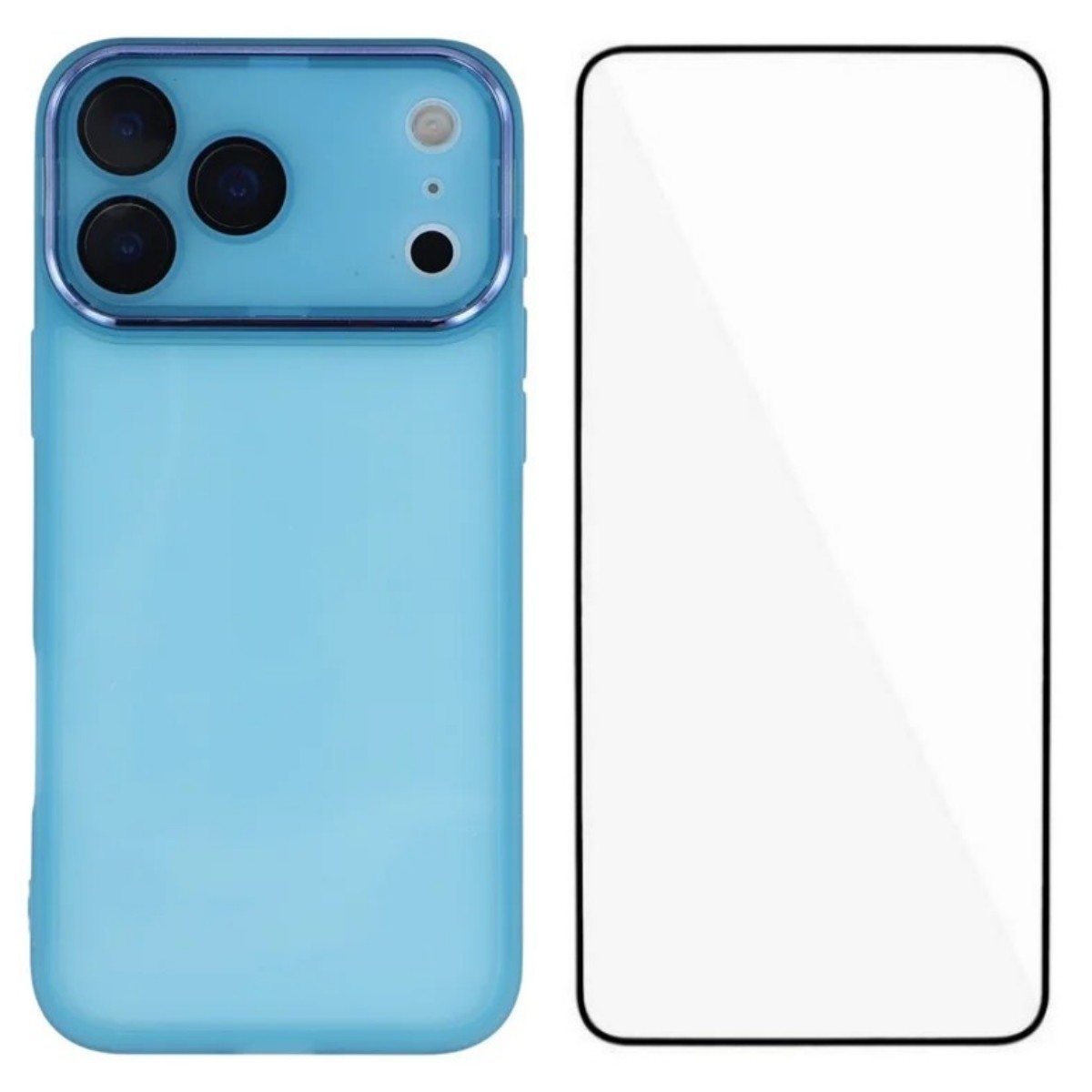 Силиконов калъф със стъклен протектор Wanlonfeng Dksm за iPhone 17 Pro, Син