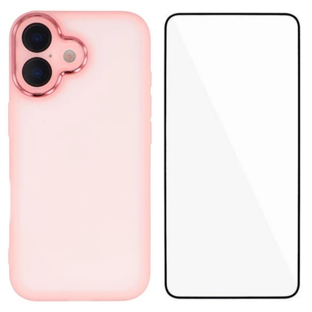 Силиконов калъф със стъклен протектор Wanlonfeng Dksm за iPhone 17, розов