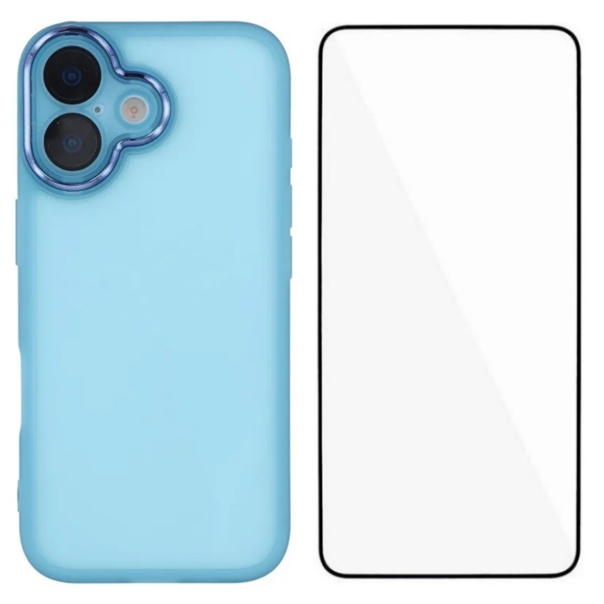 Силиконов калъф със стъклен протектор Wanlonfeng Dksm за iPhone 17, Син