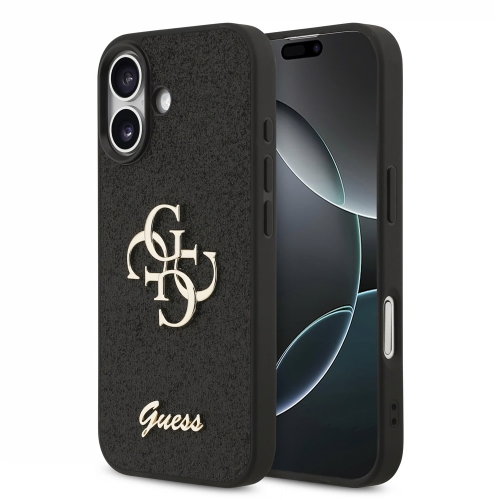 Калъф GUESS, PU Fixed Glitter 4G Metal Logo за iPhone 17, черен